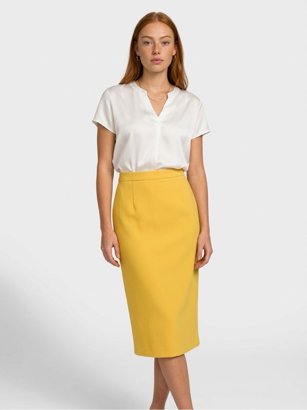 Mac Duggal - Yellow Pencil Midi Skirt - Sleek High-Waist Design